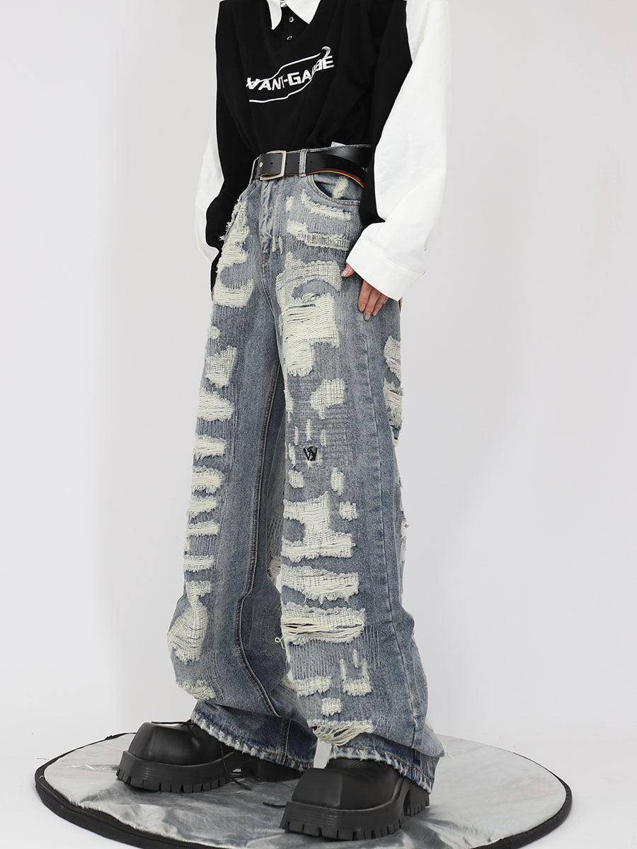 Distressed Light Blue Relaxed Straight-Leg Jeans - product image 4