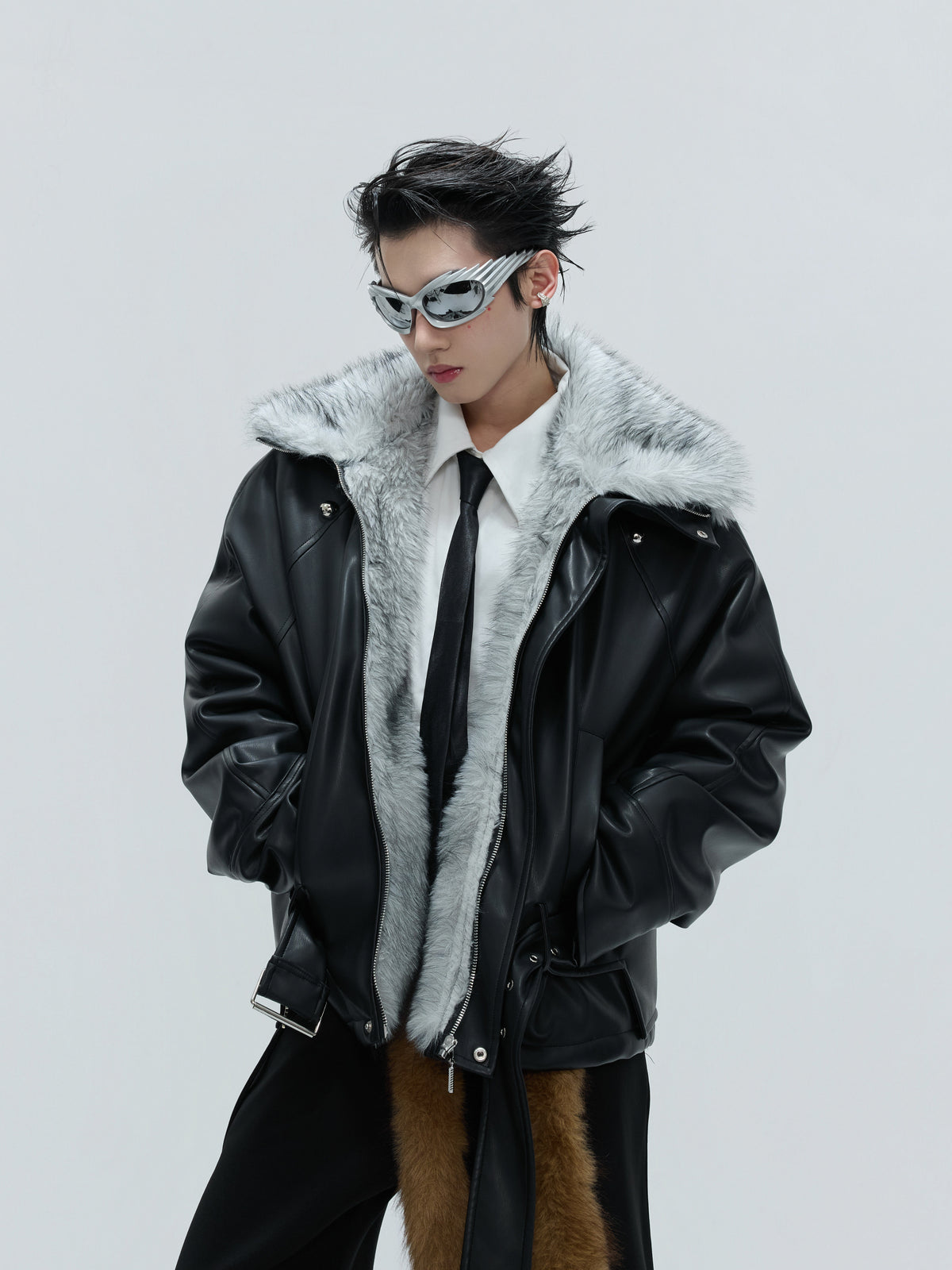 Faux Leather Fur-Collar Short Jacket - product image 1