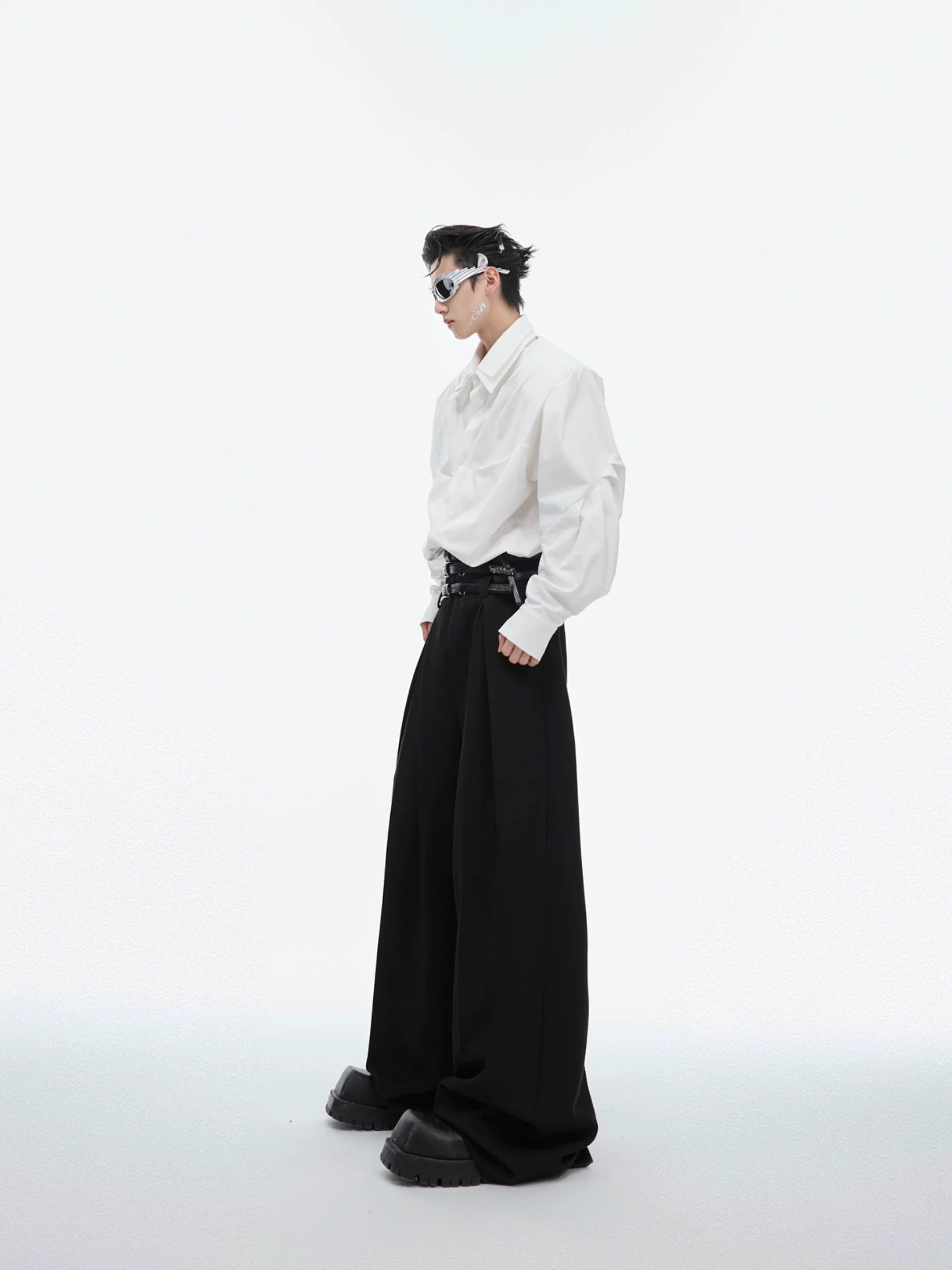 Double-Layer Collar Deconstructed Pleated Design Oversized Shirt - ArgueCulture