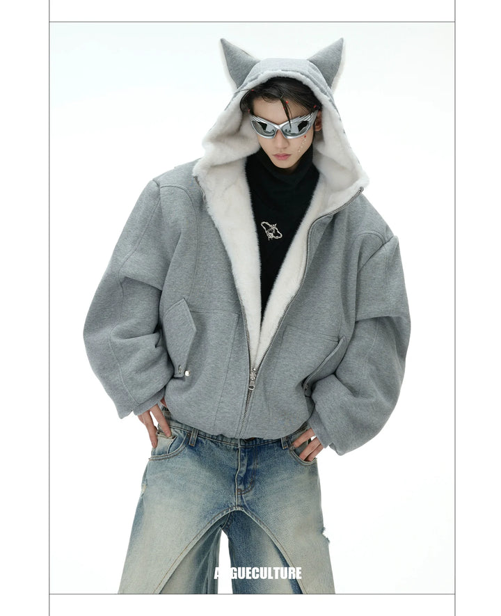 Convertible Reversible Plush Hoodie with 3D Ears & Cotton Back - ArgueCulture