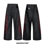 Black Red Dual-Waist Raw Denim Jeans - variant image 6