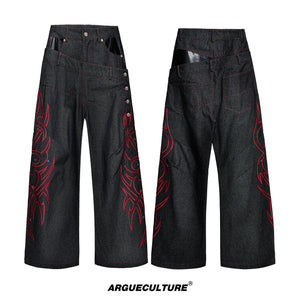 Black Red Dual-Waist Raw Denim Jeans - variant image 6