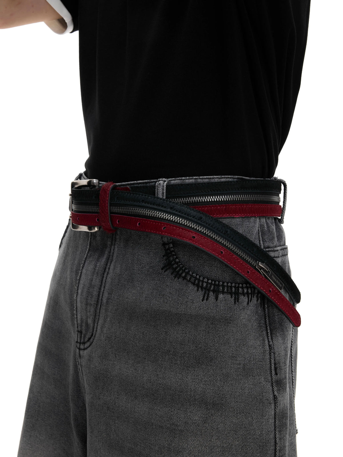 Black Red Horsehair Leather Belt - product image 3