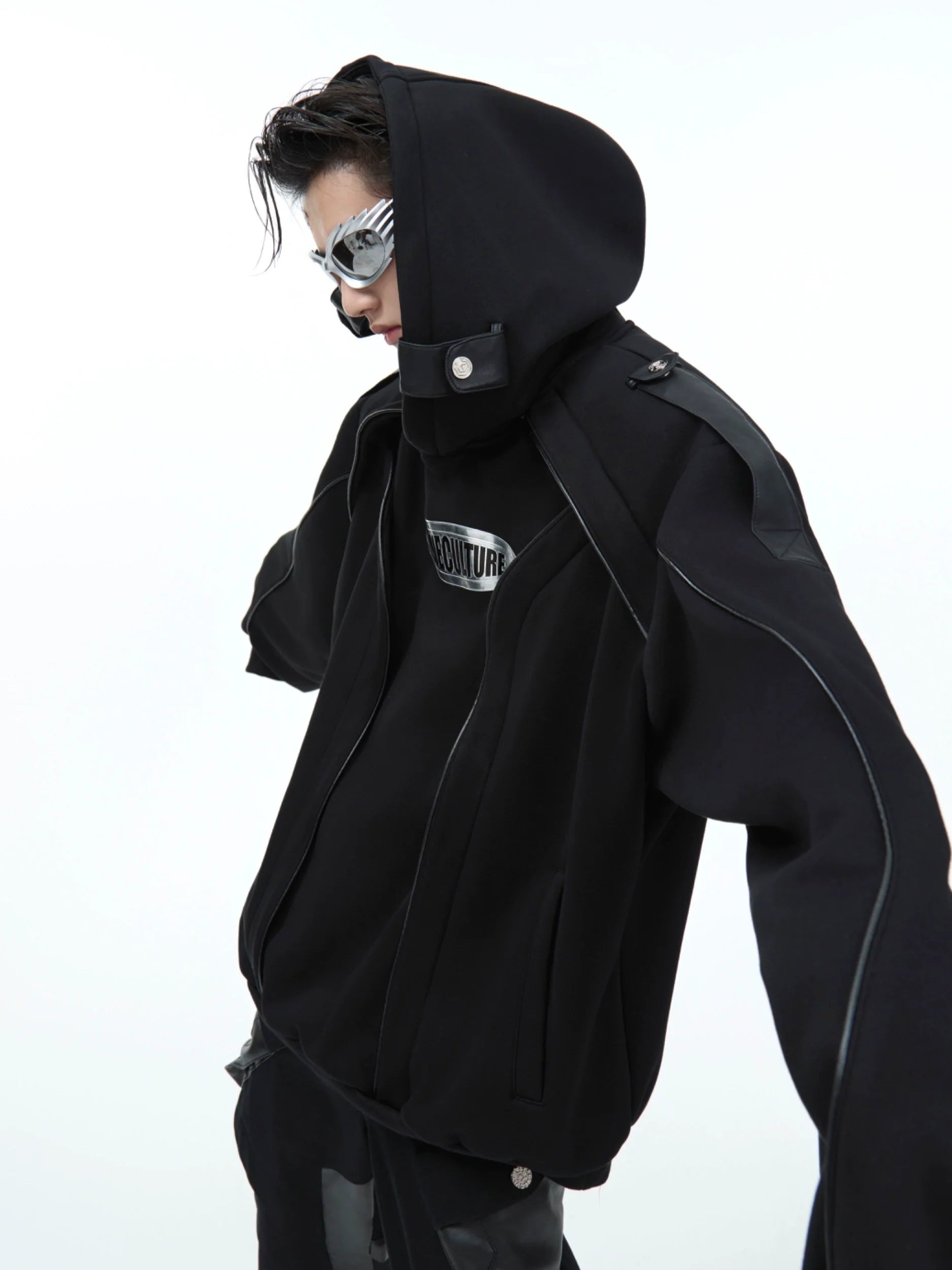 Futuristic Oversized Hoodie with Metallic Logo and Modern Cut - ArgueCulture