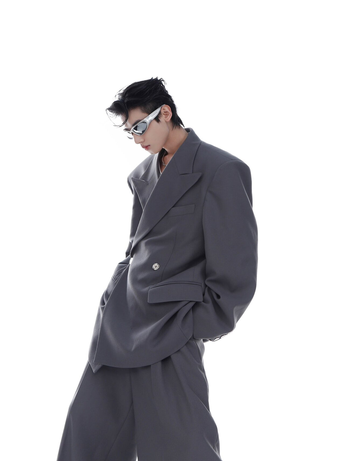 Oversized Twill Shoulder-Pad Blazer - product image 5