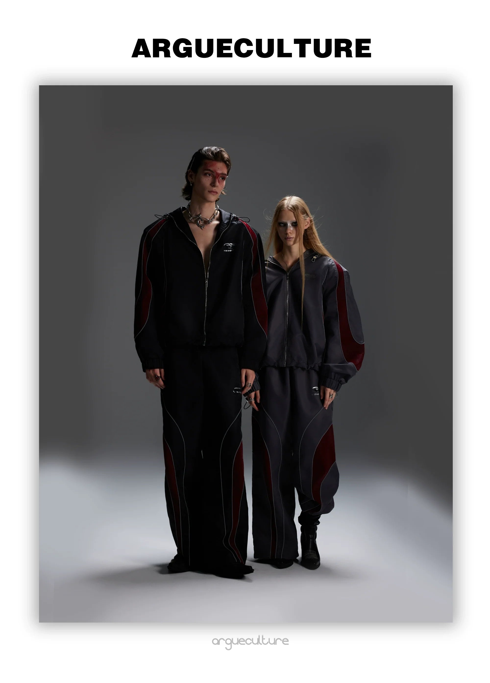 Reflective Tracksuit with Faux Leather Panels ¡§C Futuristic Contrast Hoodie Set - ArgueCulture