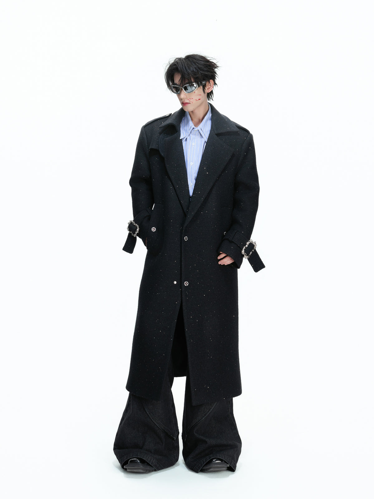 Black Sequin Wool-Blend Long Coat - product image 3
