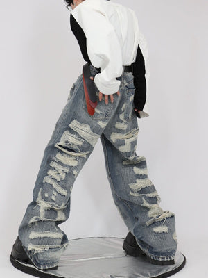 Distressed Light Blue Relaxed Straight-Leg Jeans - product image 3