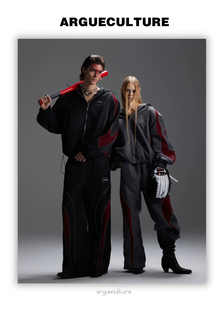 Reflective Tracksuit with Faux Leather Panels ¨C Futuristic Contrast Hoodie Set - ArgueCulture