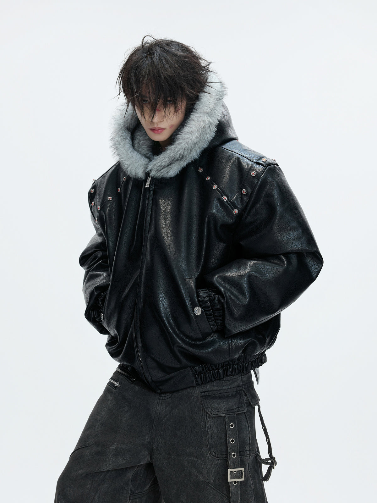 Faux Leather Hooded Jacket - product image 1
