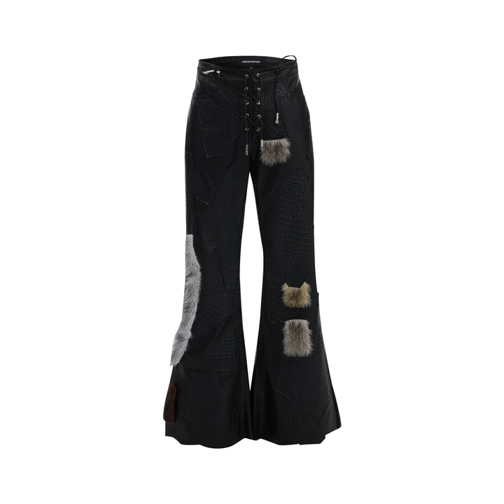 Avant-Garde PU Leather Pants with Flared Hem and Textured Details - ArgueCulture