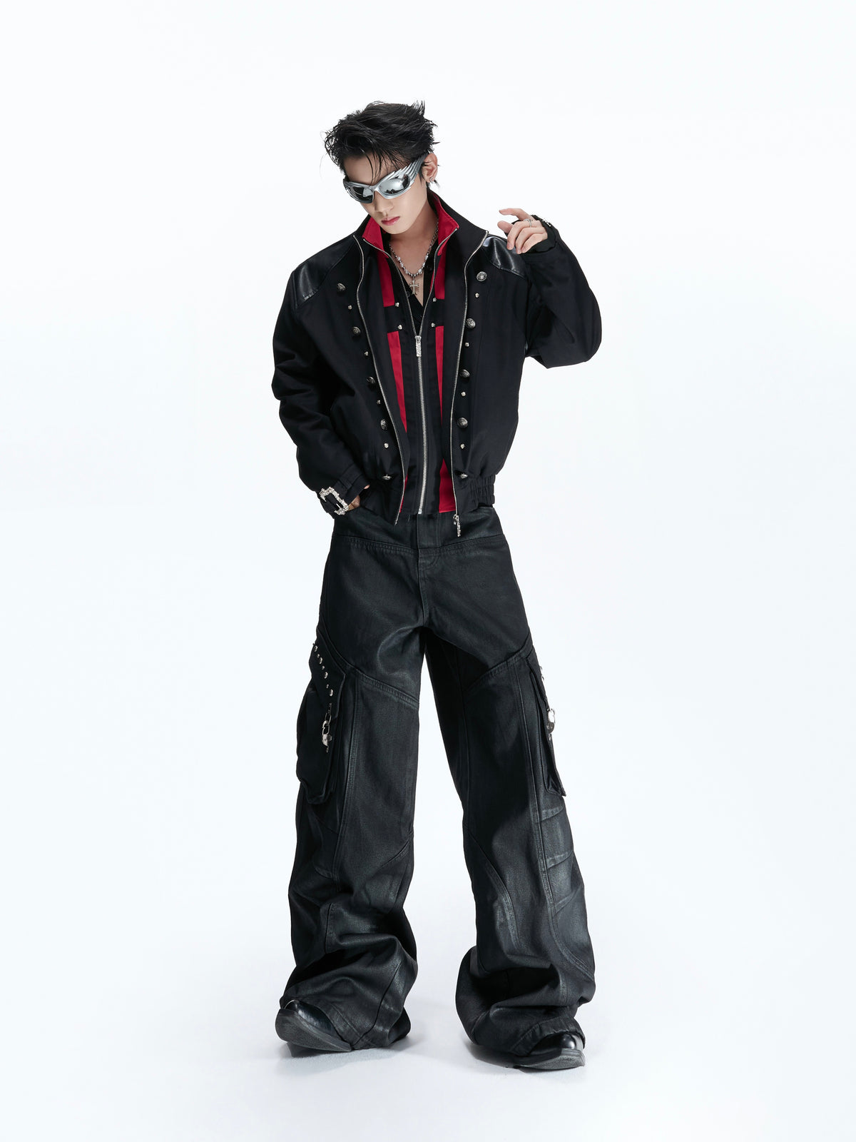Black-Red Cross Cropped Jacket - product image 3