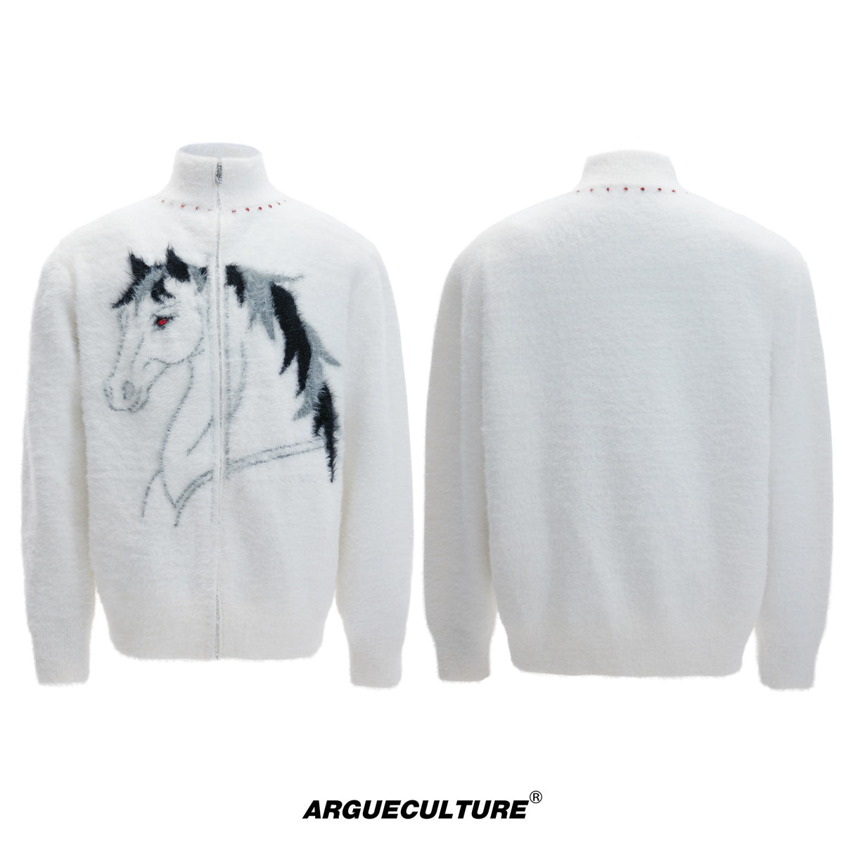 Asymmetric Horse-Embroidered Zip Cardigan - product image 5