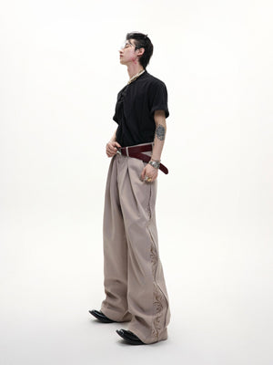Embroidered Pleated Wide-Leg Trousers - product image 3