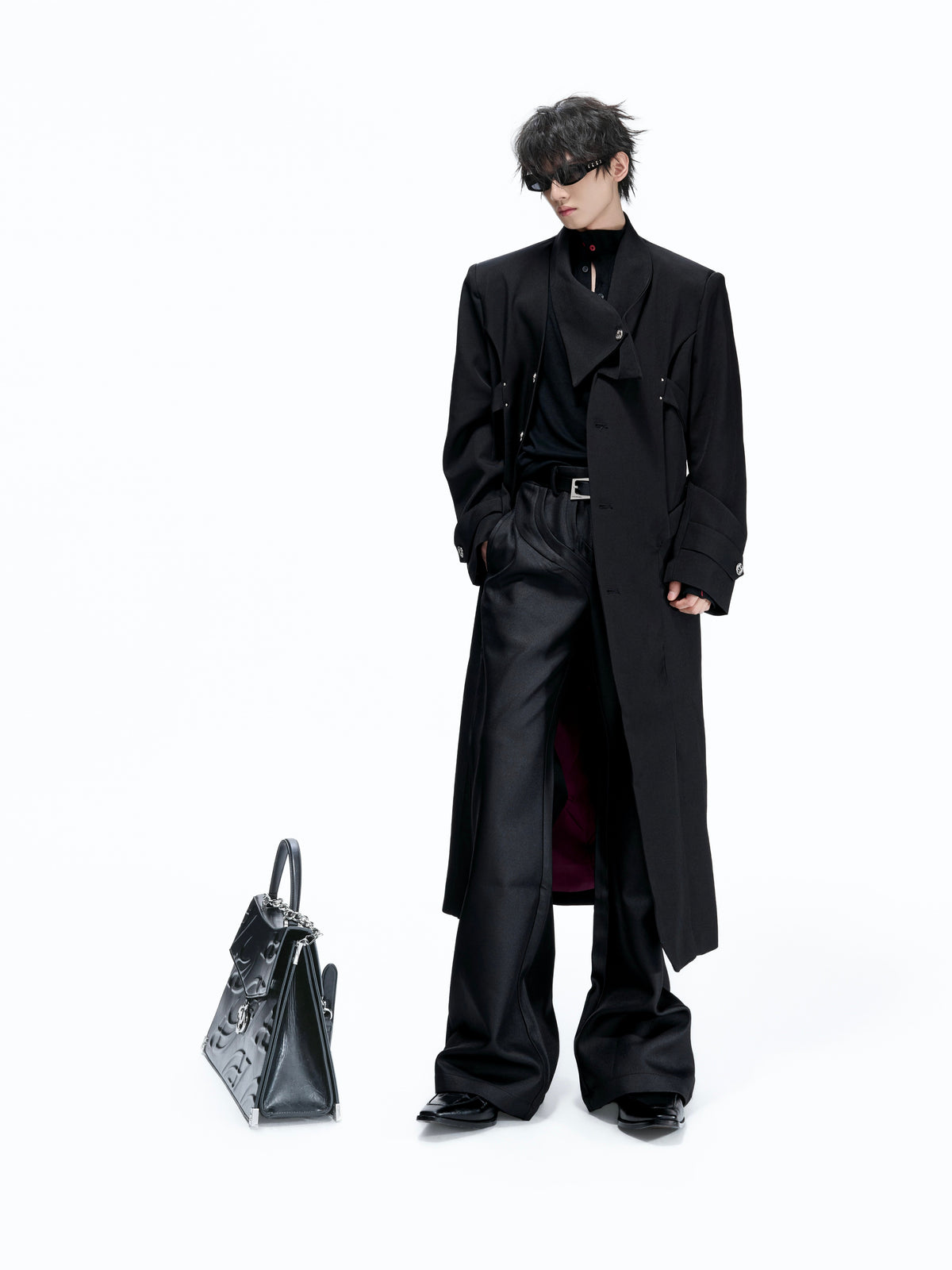 Black Contrast-Lined Long Coat - product image 5