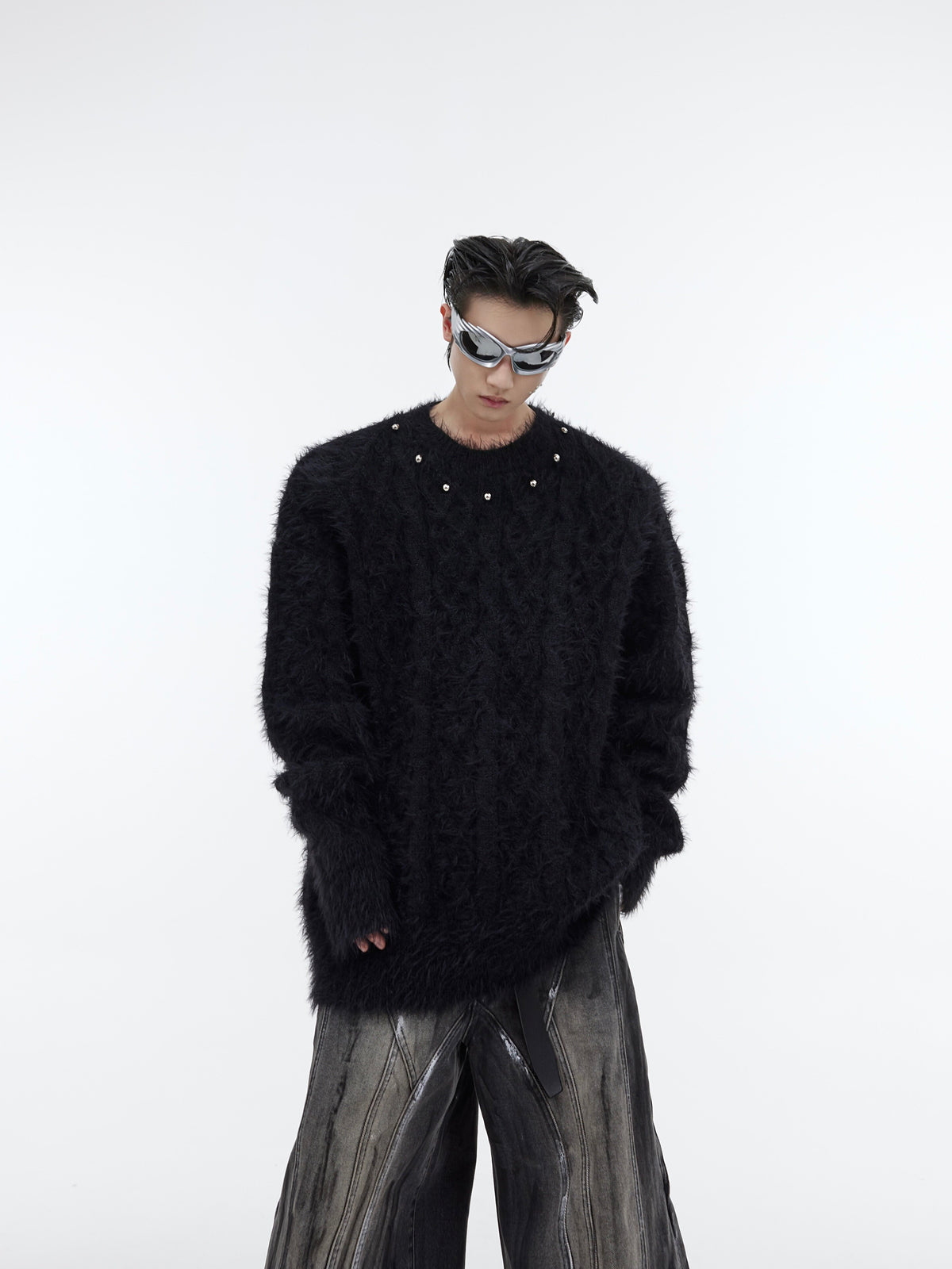Metal-Button Crewneck Knit Sweater - product image 1