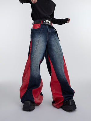 Washed Color-Block Deconstructed Jeans - product image 1