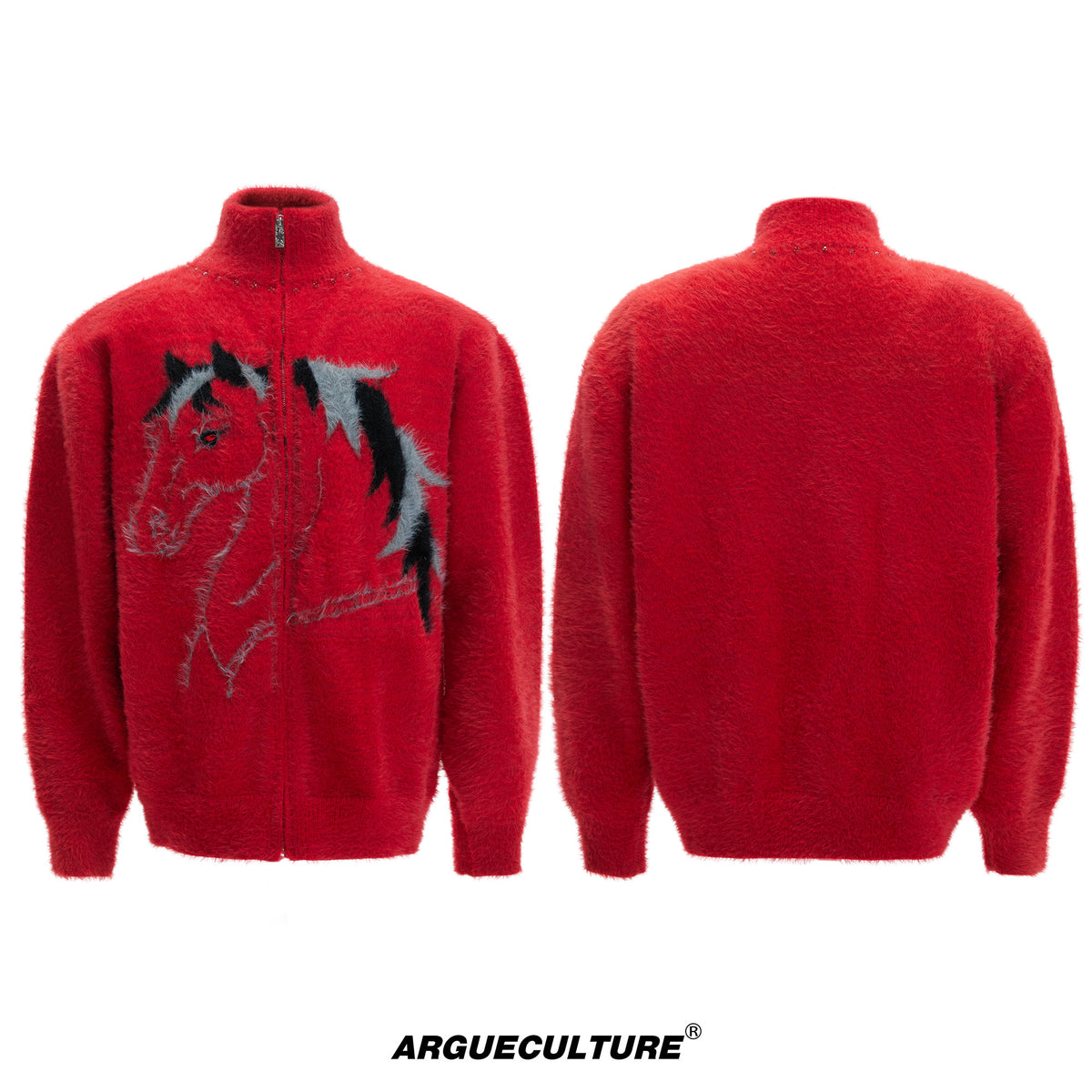 Asymmetric Horse-Embroidered Zip Cardigan - product image 5