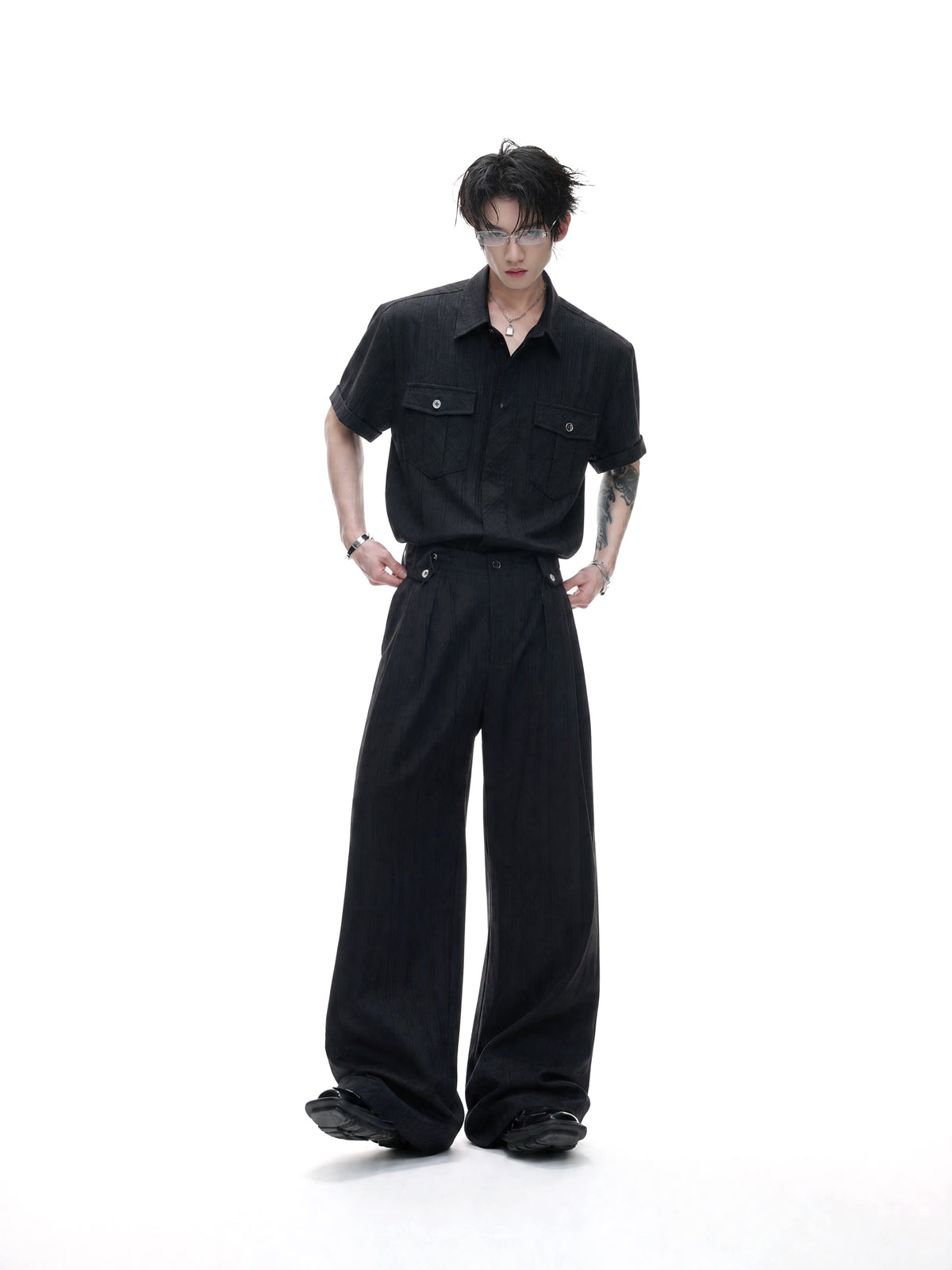Textured Tie Shirt & Wide-Leg Pants - product image 2