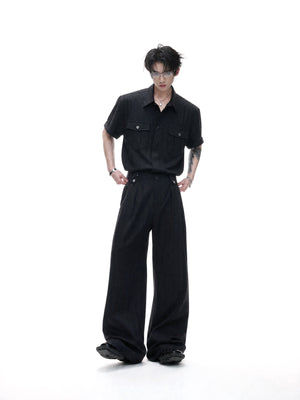 Textured Tie Shirt & Wide-Leg Pants - product image 2