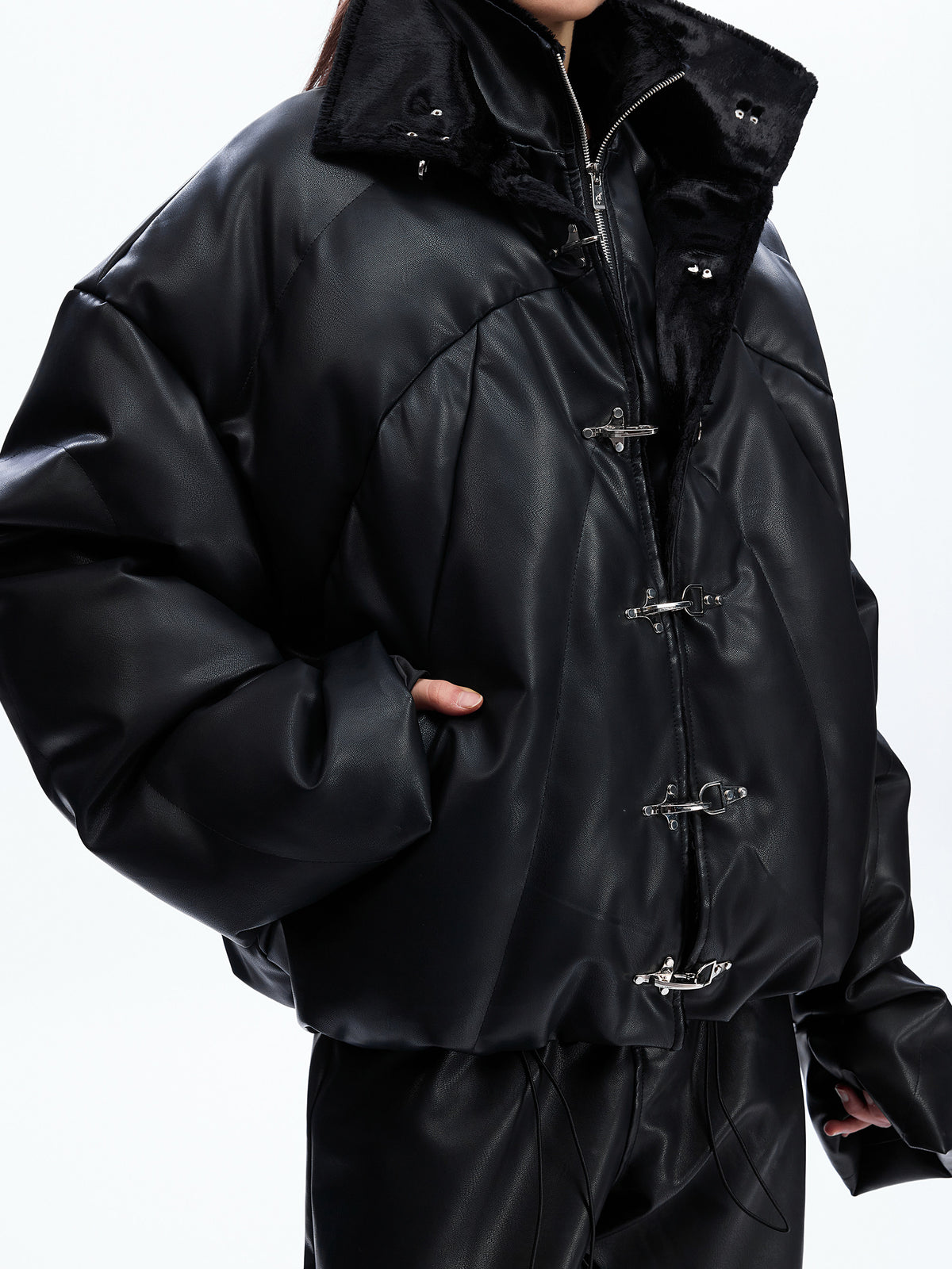 Deconstructed Faux Leather Padded Jacket - product image 3