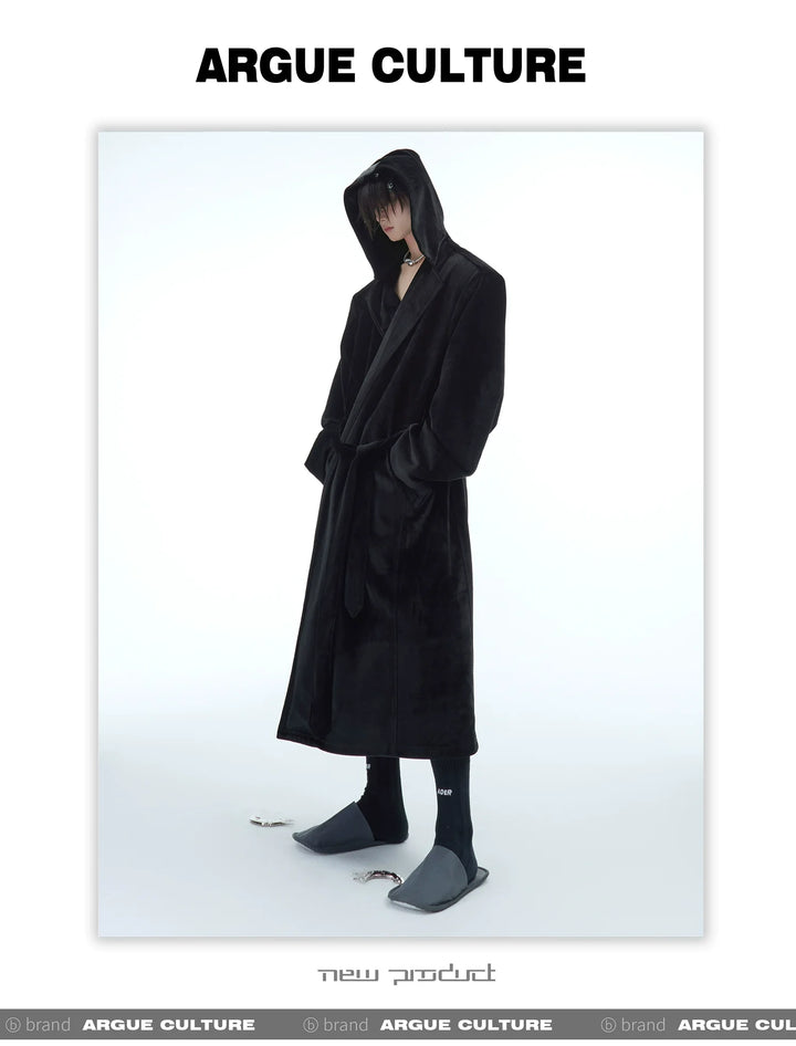 Warm Thickened Long Silk Robe with Hood and Belt for Men - ArgueCulture