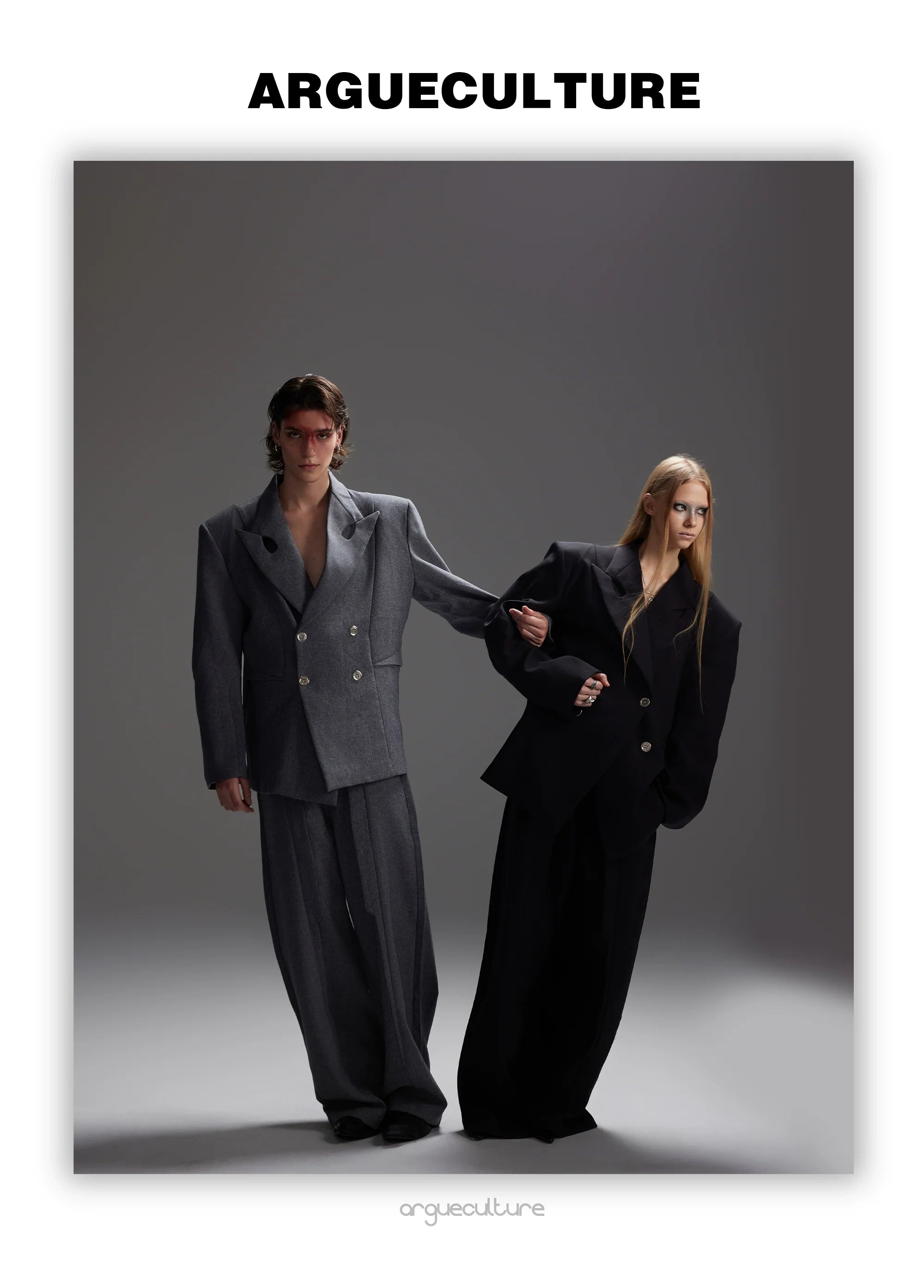 Asymmetrical Collar Blazer with Textured Fabric ¡§C Deconstructed Suit Set - ArgueCulture