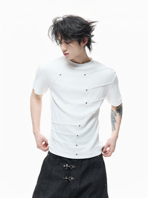 Metal Stud Pleated Crewneck T-Shirt - product image 2