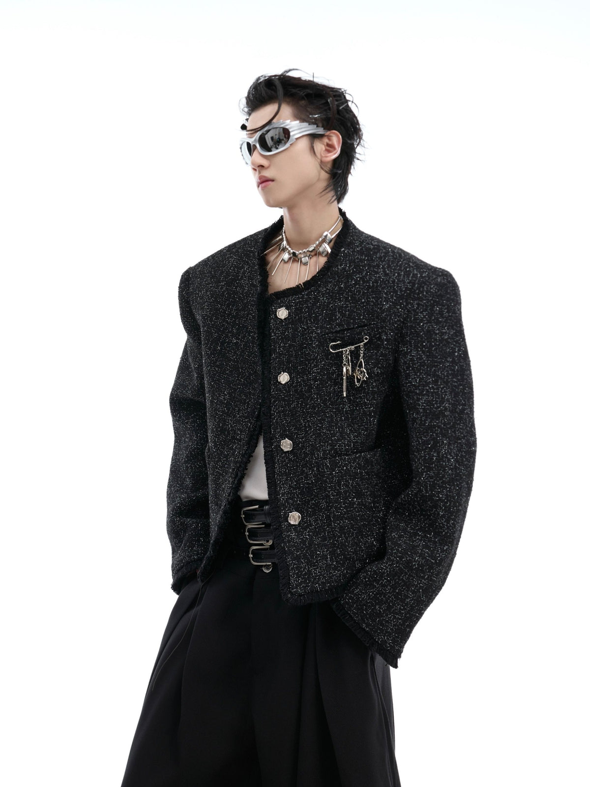 Textured Black Cropped Button Jacket - product image 1