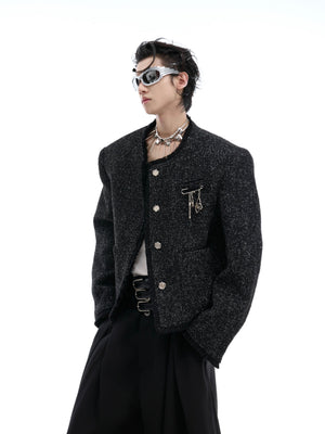 Textured Black Cropped Button Jacket - product image 1