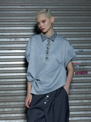 Sequined Square-Neck Polo T-Shirt - product image 2
