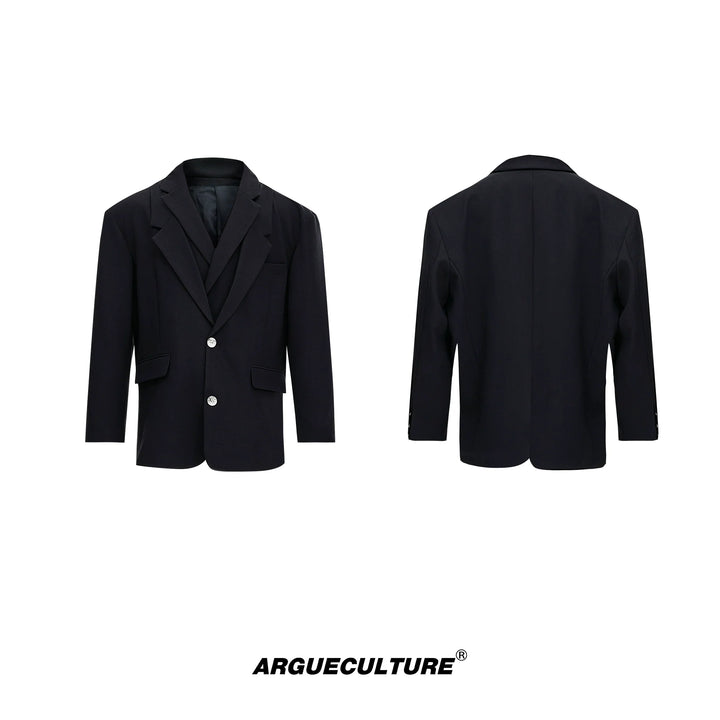 Double-Layer Collar Blazer Set with Relaxed Fit - ArgueCulture