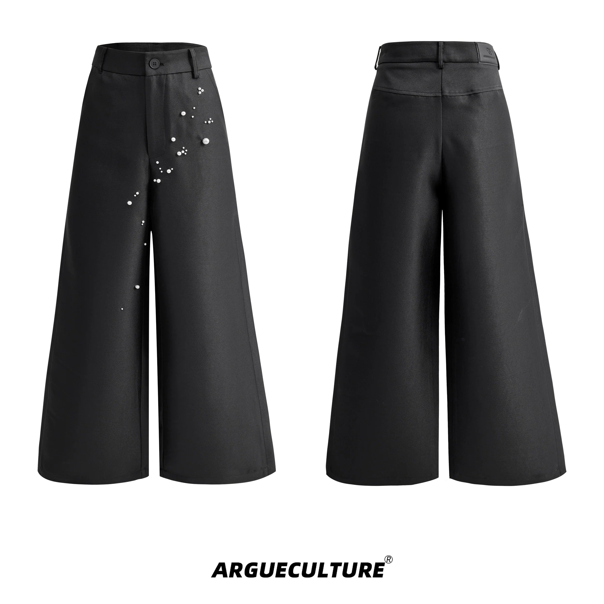 Matte Wide-Leg Pants with Pearl Accents Elegant Design - ArgueCulture