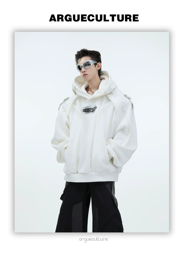 Futuristic Oversized Hoodie with Metallic Logo and Modern Cut - ArgueCulture