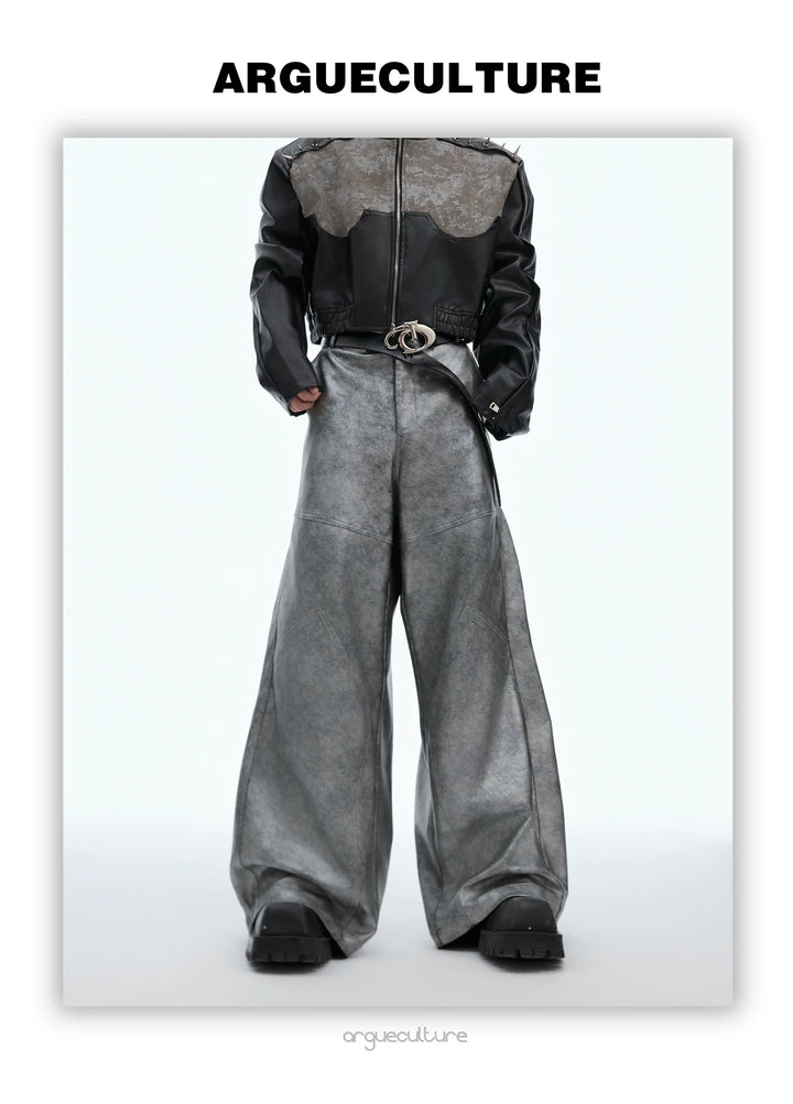 Avant-Garde Silver Wide-Leg Pants with Segmented Lines and Distressed Texture - ArgueCulture