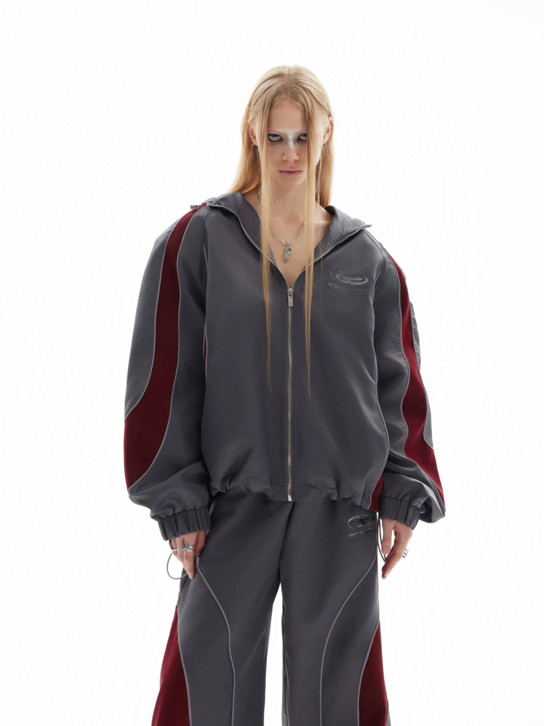 Reflective Tracksuit with Faux Leather Panels ¡§C Futuristic Contrast Hoodie Set - ArgueCulture
