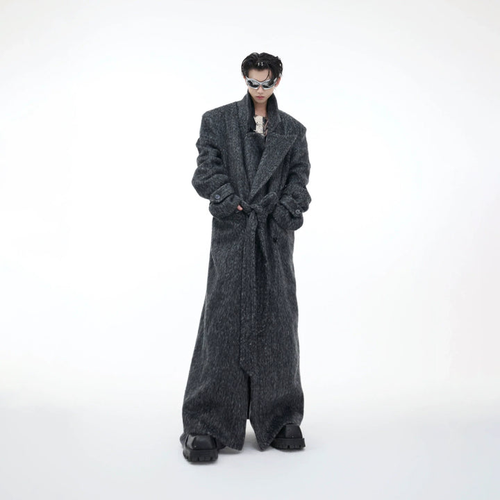 Heavyweight Wool Blend Long Over Coat with Belted Waist - ArgueCulture