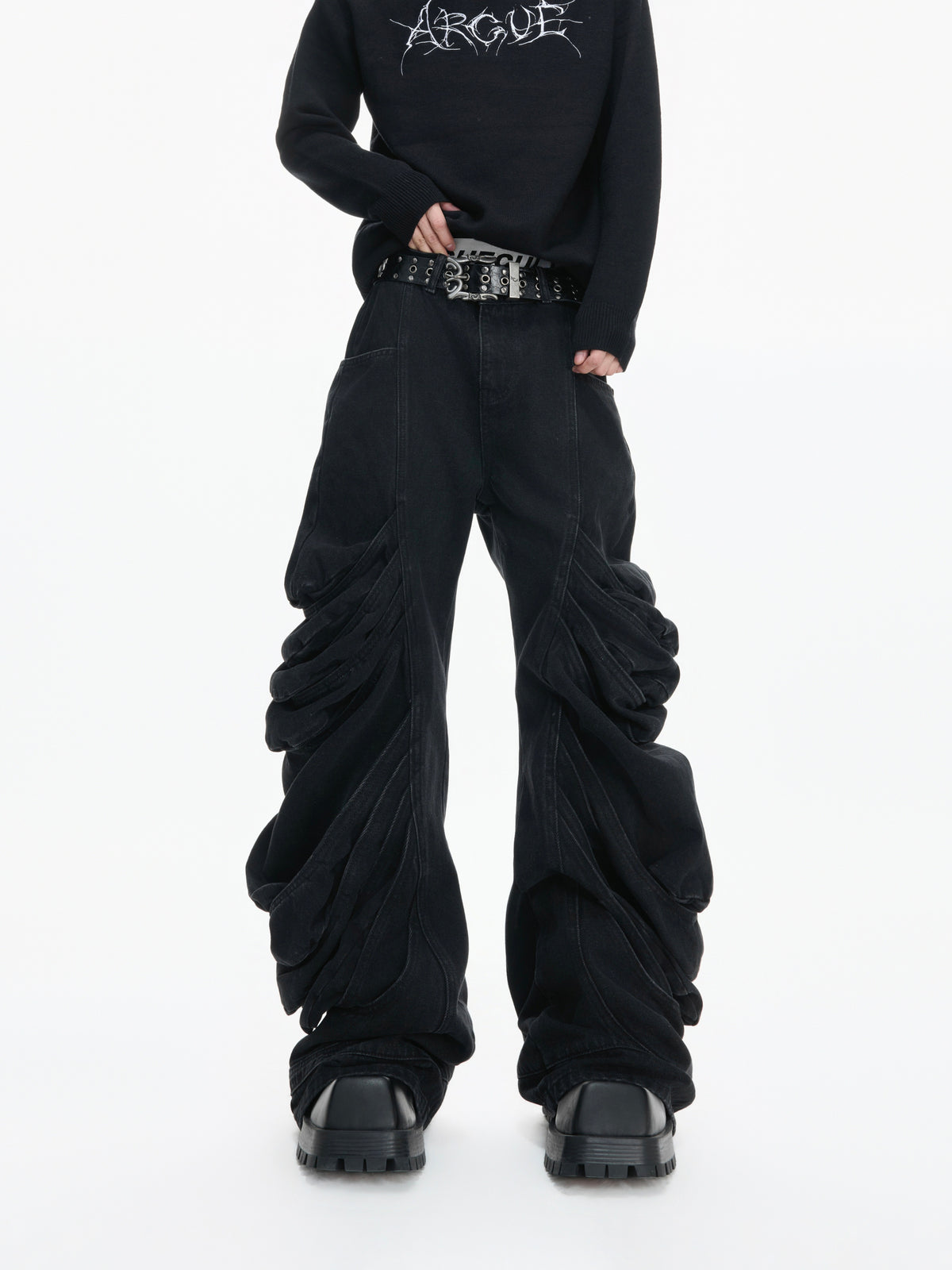 Deconstructed Washed Straight-Leg Jeans - product image 1