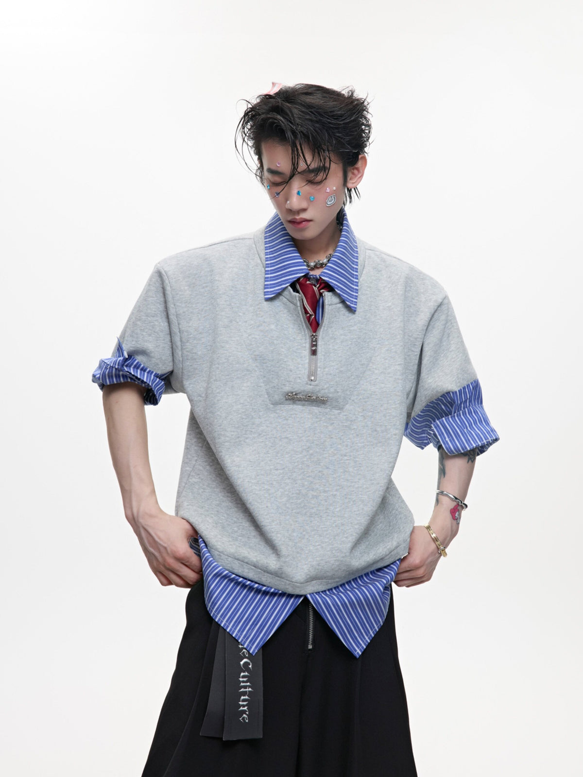 Striped Faux-Layered Oversized Shirt - product image 1