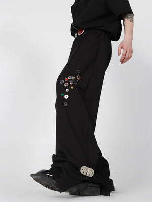 Black Metal-Button Straight-Leg Trousers - product image 2
