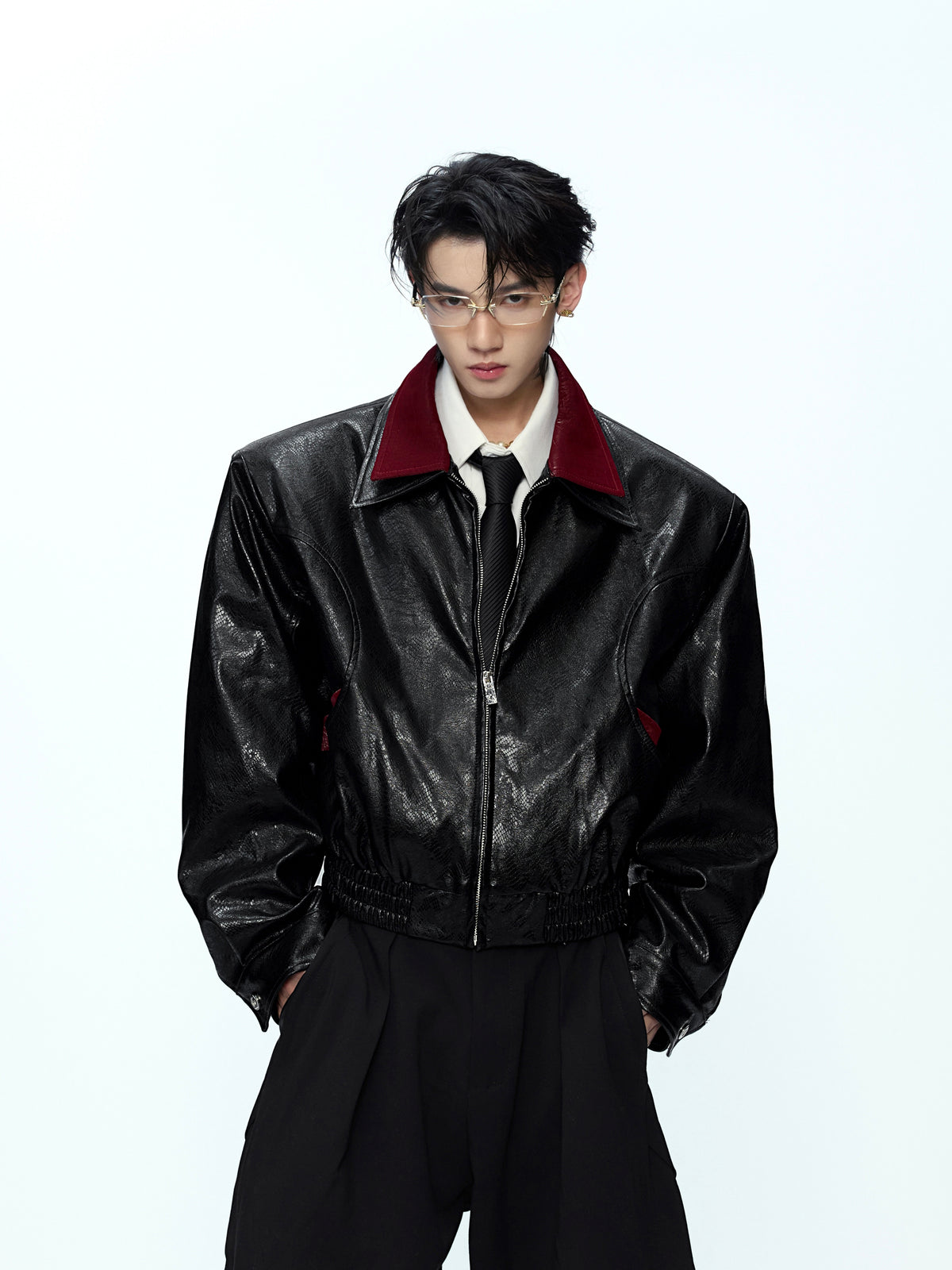 Contrast Snakeskin-Texture PU Jacket - product image 2
