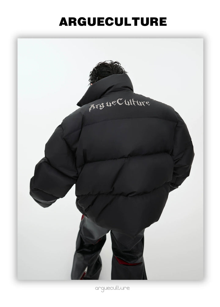 Reversible White Duck Down Puffer Jacket with Metal Logo - ArgueCulture