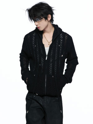 Openwork Star Knit Hooded Cardigan - product image 1