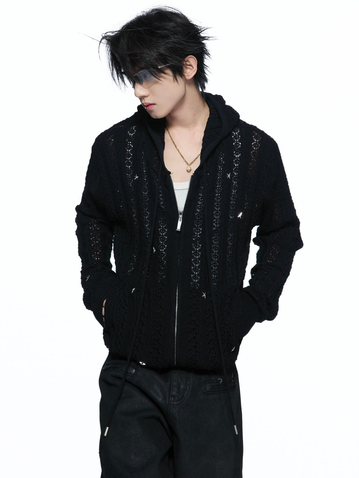 Openwork Star Knit Hooded Cardigan - product image 1