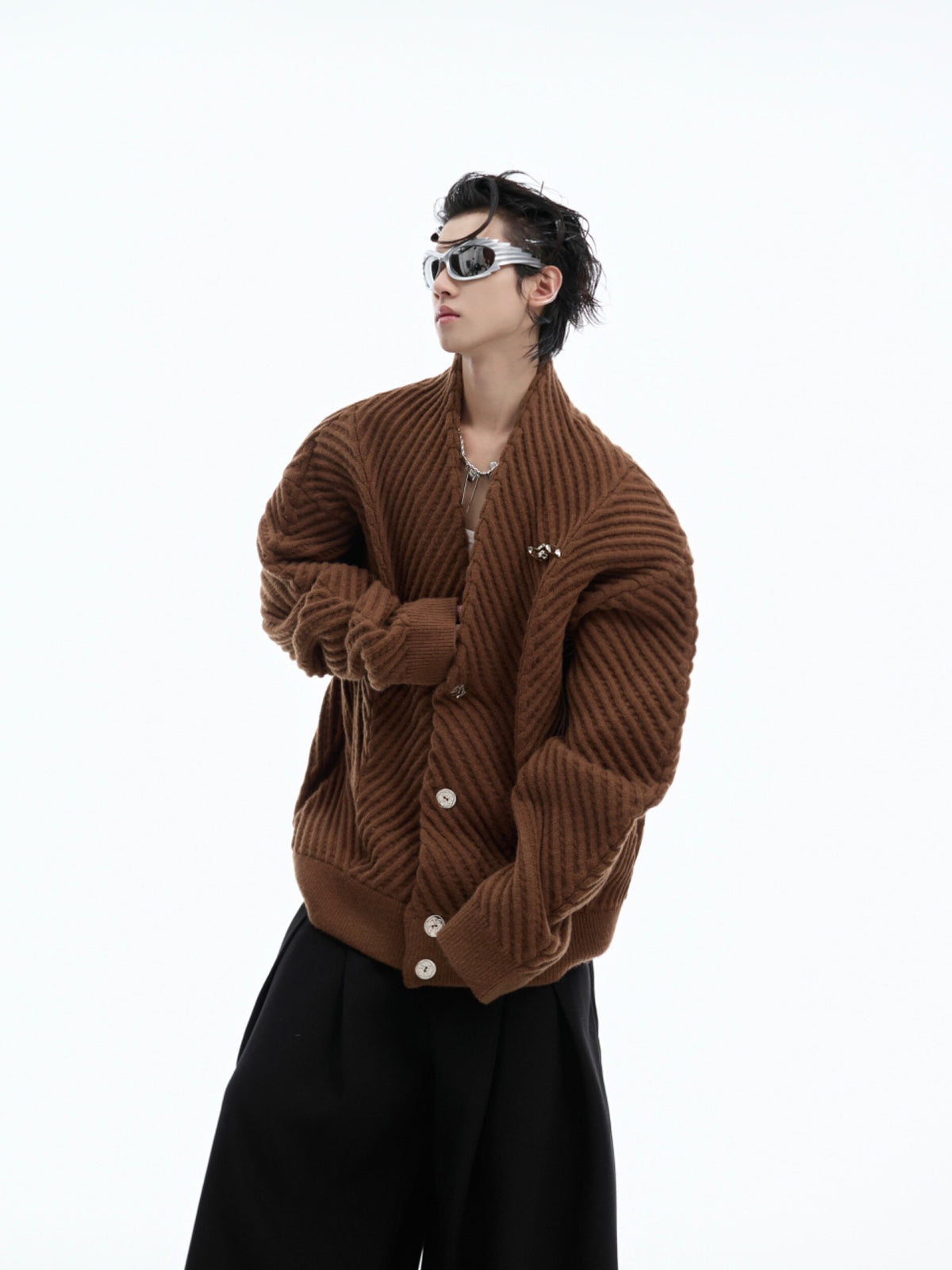 Ribbed V-Neck Relaxed Cardigan Sweater - product image 4