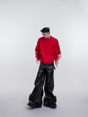 Fringe Pleated Knit Sweater - product image 1