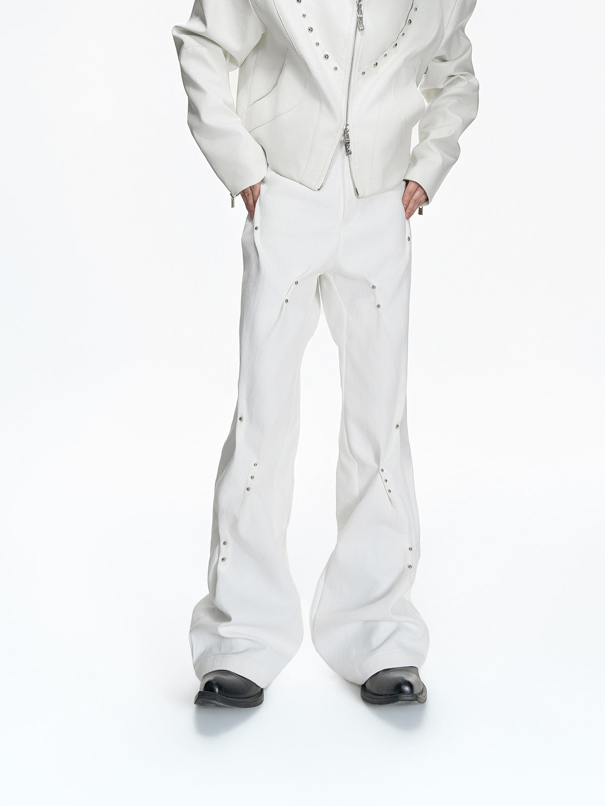 Pleated Rivet Straight-Leg Cotton Pants - product image 1