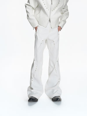 Pleated Rivet Straight-Leg Cotton Pants - product image 1