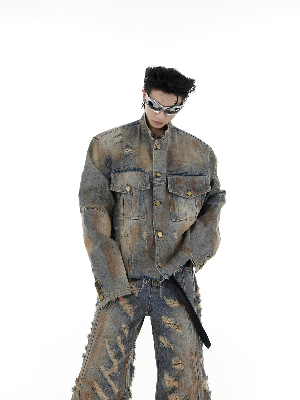 Distressed Denim Jacket & Flare Pants - product image 5