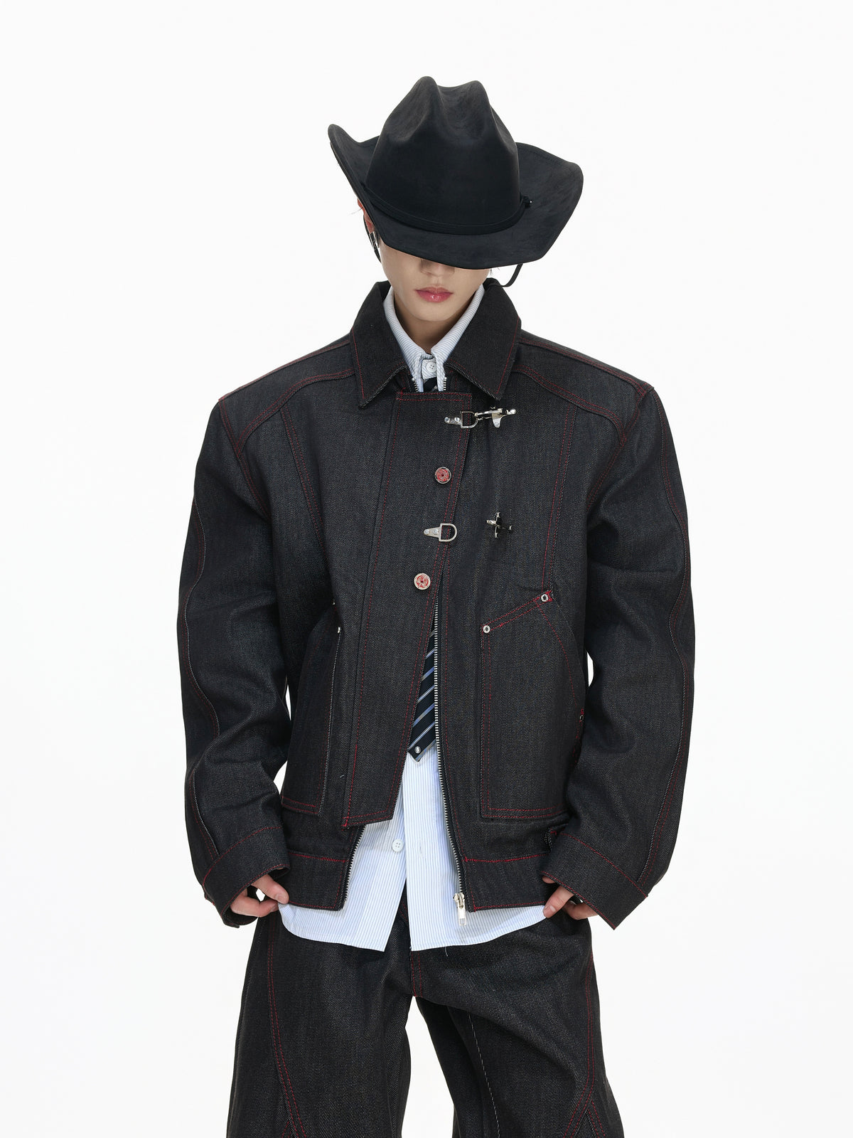 Black Raw Denim Aircraft-Buckle Jacket - product image 2